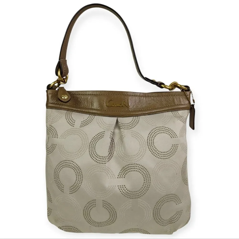 Coach Olive Brown and Cream CC Signature Patterned Shoulder Bag Handbag Purse